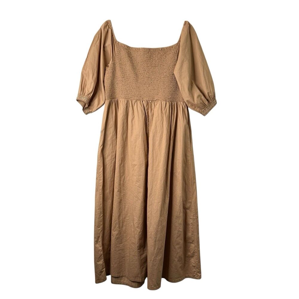 New Old Navy Smocked Puff Sleeve Midi Dress XL Pocket Poplin Cottagecore Prairie - Picture 3 of 14